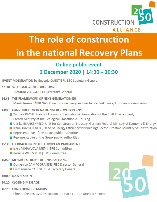 Construction 2050 Alliance: Event on the role of construction in the national Recovery Plans