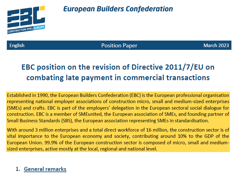 Late Payment: EBC calls for an ambitious revision of the Late Payment Directive
